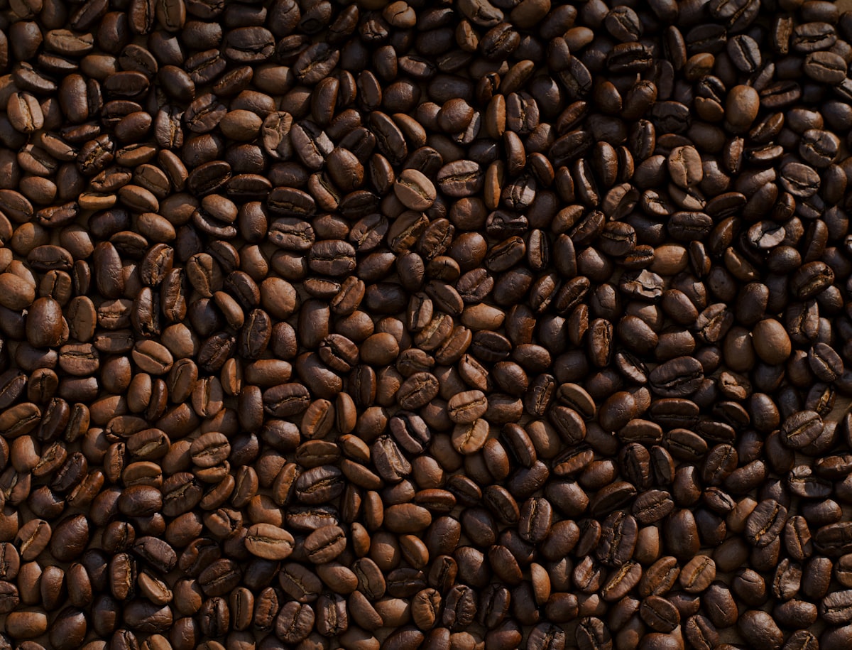 Scattered roasted coffee beans